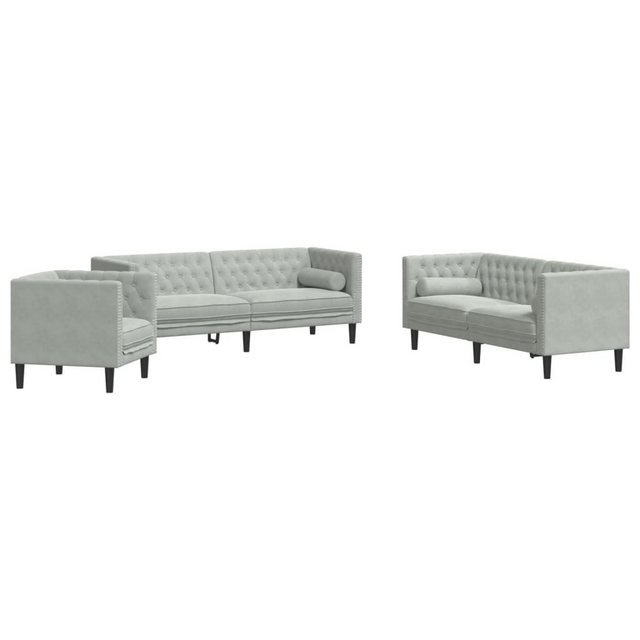 vidaXL Sofa 3-tlg. Chesterfield-Sofa-Set mit Nackenrollen Hellgrau Samt günstig online kaufen