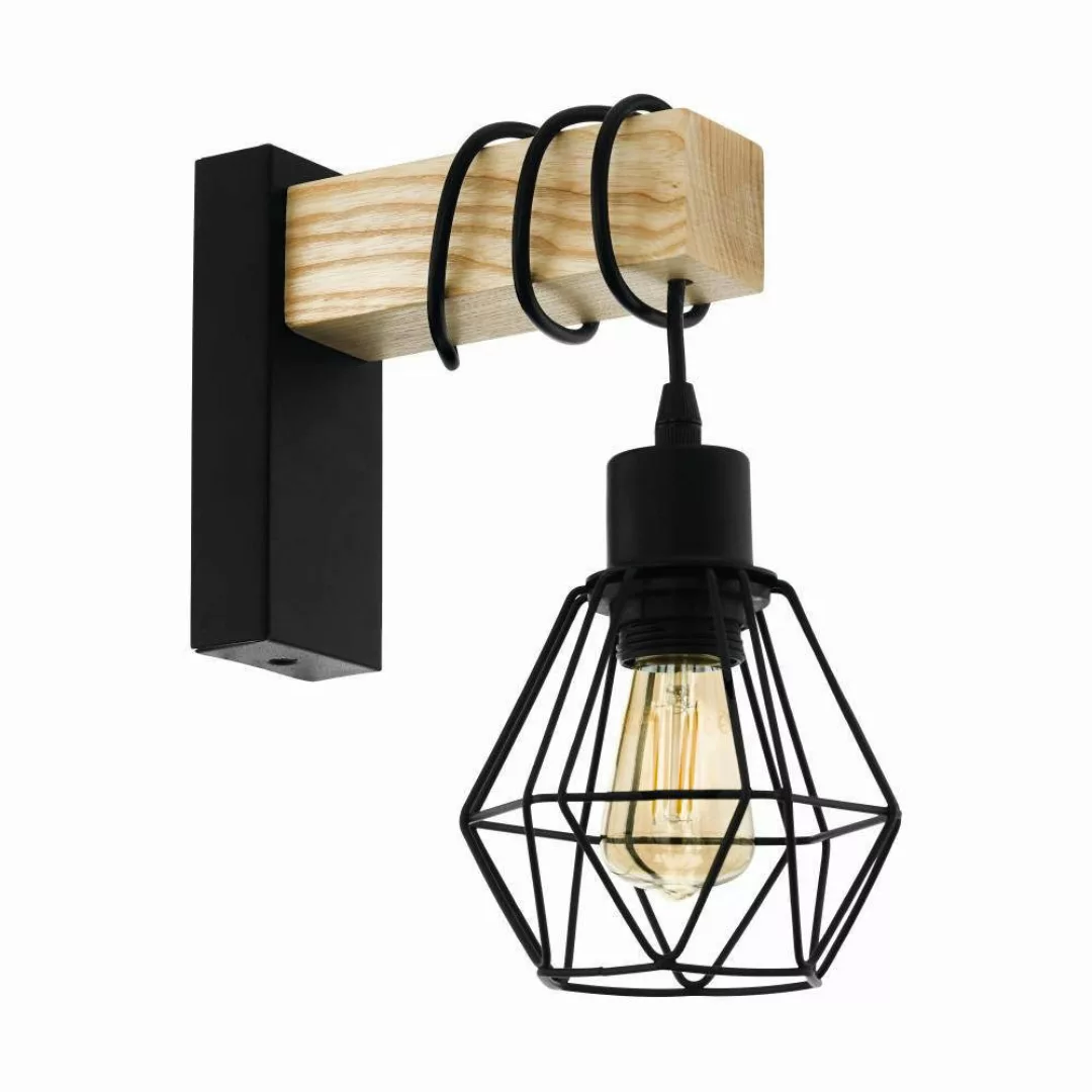 Wandleuchte Townshend, Breite 14 cm, schwarz/eiche günstig online kaufen