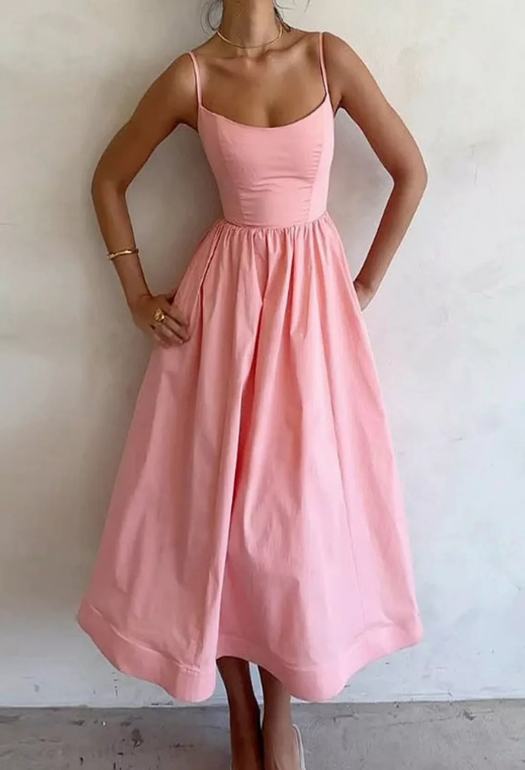SEGUEN Sommerkleid Sommer Solide Farbe Sexy U-Ausschnitt Taillierte Plissee günstig online kaufen