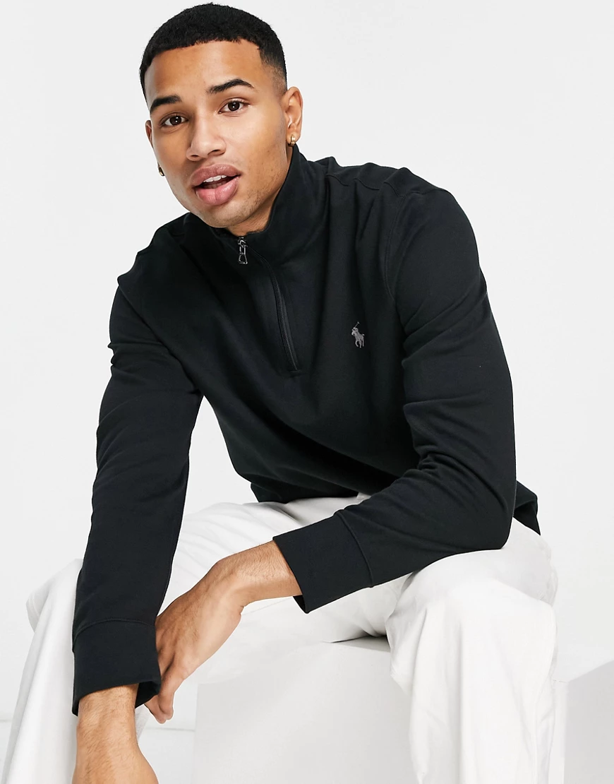 Polo Ralph Lauren – Sweatshirt in Schwarz mit Logosymbol und kurzem Reißver günstig online kaufen
