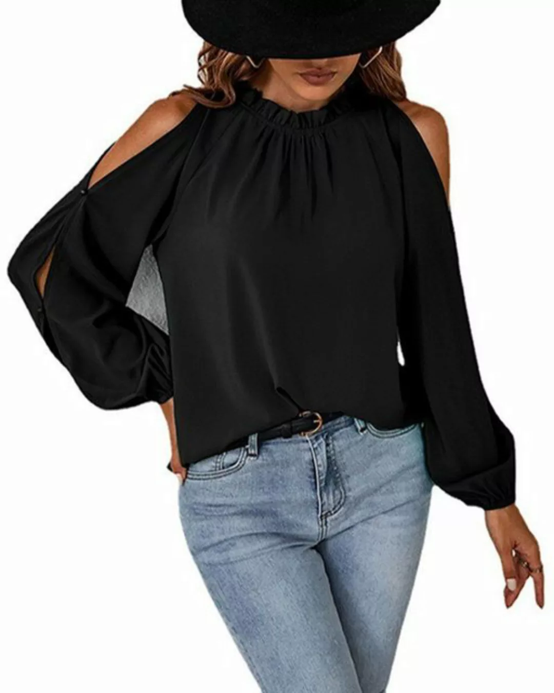 AFAZ New Trading UG Langarmshirt Damen Elegant Bluse mit Rüschen-Kragen Obe günstig online kaufen
