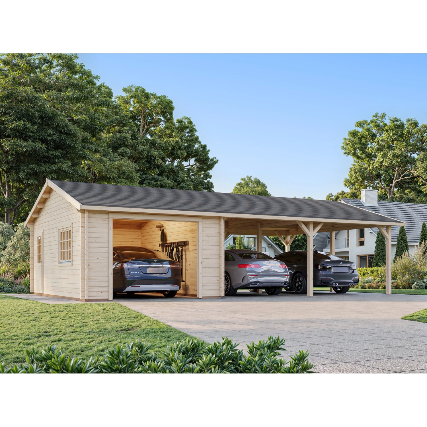 Palmako Garage Roger ohne Tor 956 x 550 cm Lackiert Dunkelgrau-Weiß FSC® günstig online kaufen
