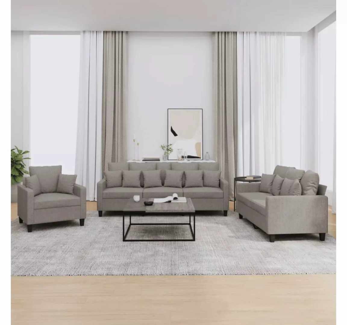 vidaXL Sofa, 3-tlg. Sofagarnitur mit Kissen Taupe Stoff günstig online kaufen