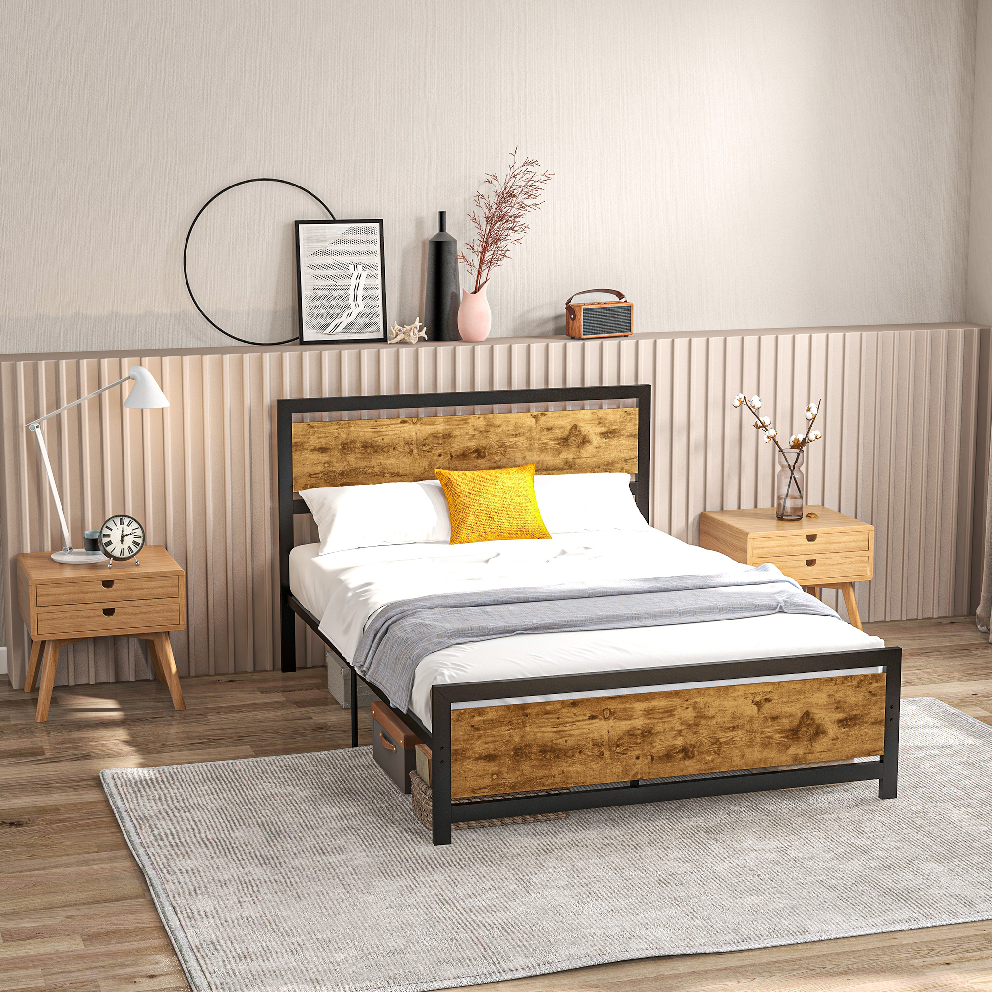 HOMCOM Einzelbettgestell aus Holz und Stahl 147x208x103cm mit integrierten günstig online kaufen