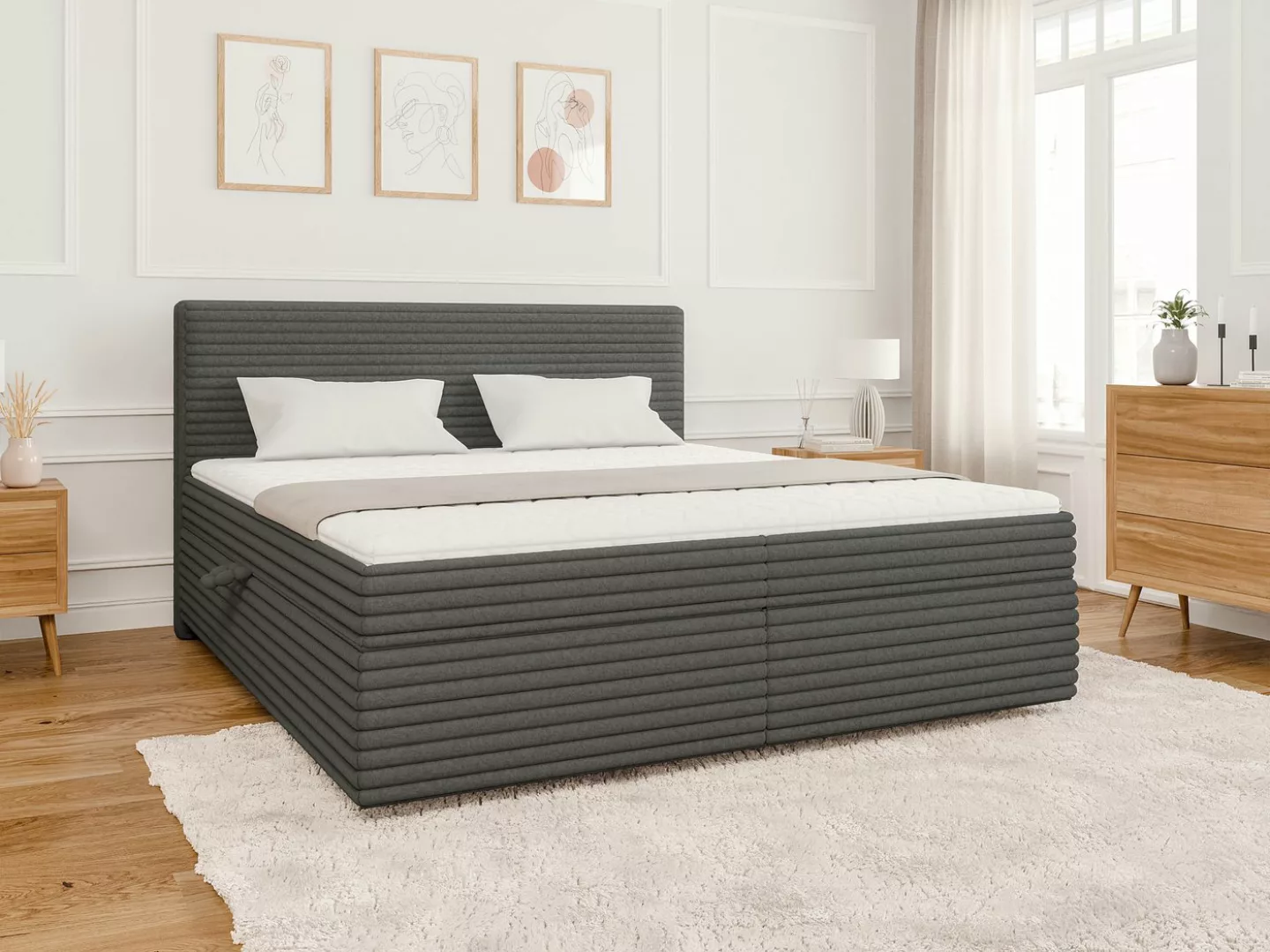 S-Style Möbel Boxspringbett Jasper mit Topper und Bettkästen, aus Plüschcor günstig online kaufen