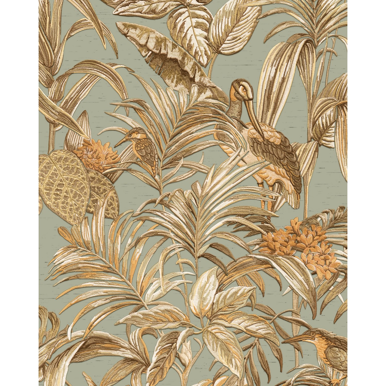 PROFHOME DE120017-DI Vogel Tapete Vogelmuster glänzend Blau Gold Kupfer 0,5 günstig online kaufen