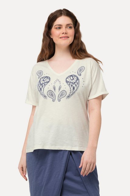 Ulla Popken Rundhalsshirt T-Shirt Flockdruck V-Ausschnitt Halbarm günstig online kaufen