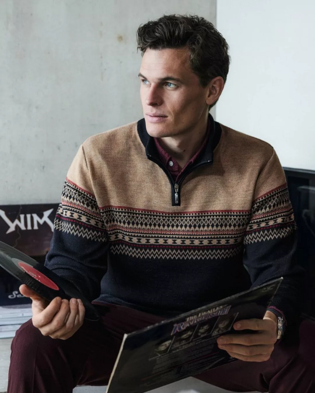 Hajo Streifenpullover Stehkragen-Pullover im Fair Isle-Dessin günstig online kaufen