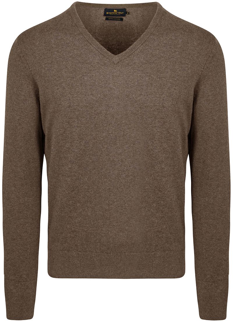 Steppin' Out Pullover Cotton Cashmere V-Ausschnitt Taupe Melange - Größe M günstig online kaufen