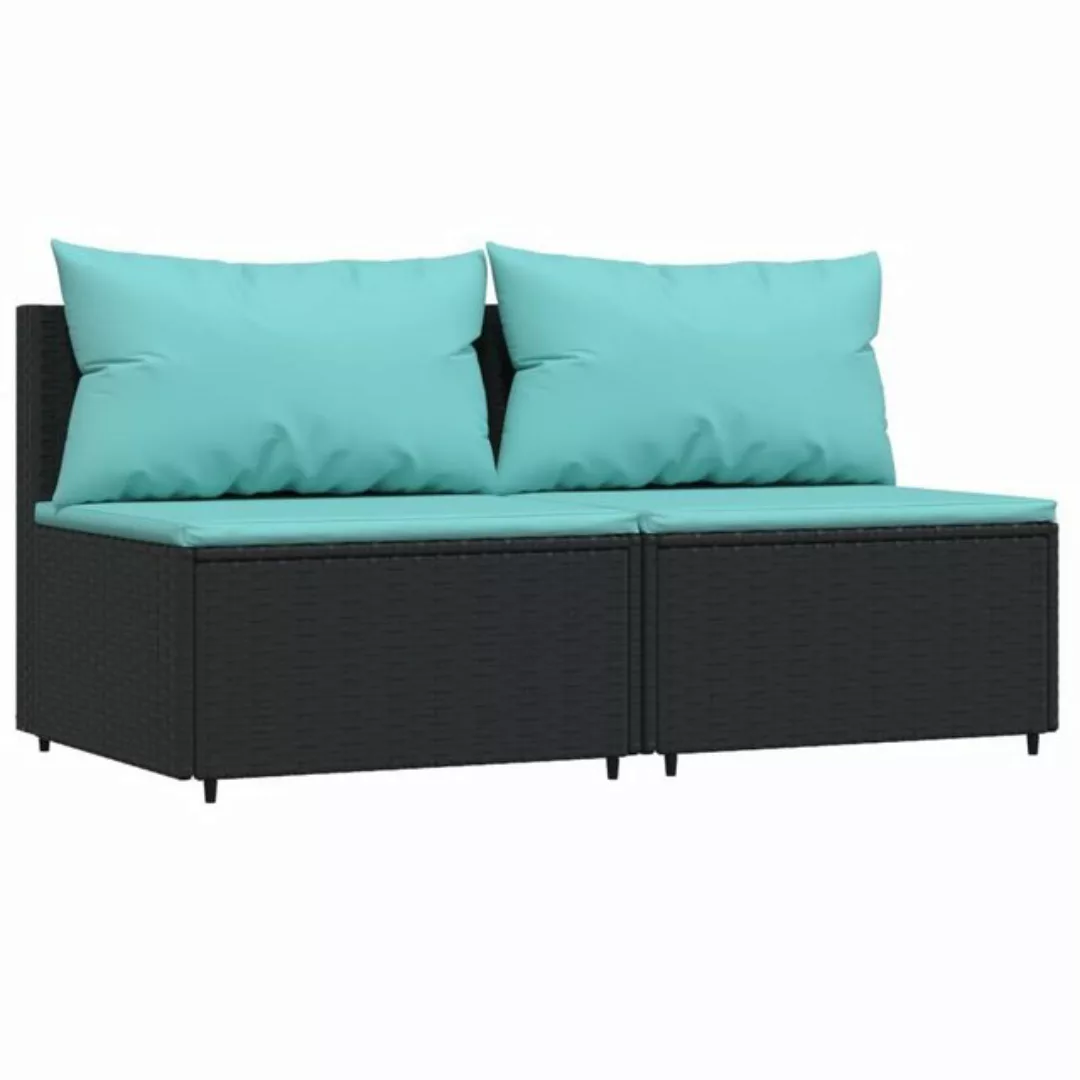 vidaXL Loungesofa Garten-Mittelsofas mit Kissen 2 Stk. Schwarz Poly Rattan, günstig online kaufen