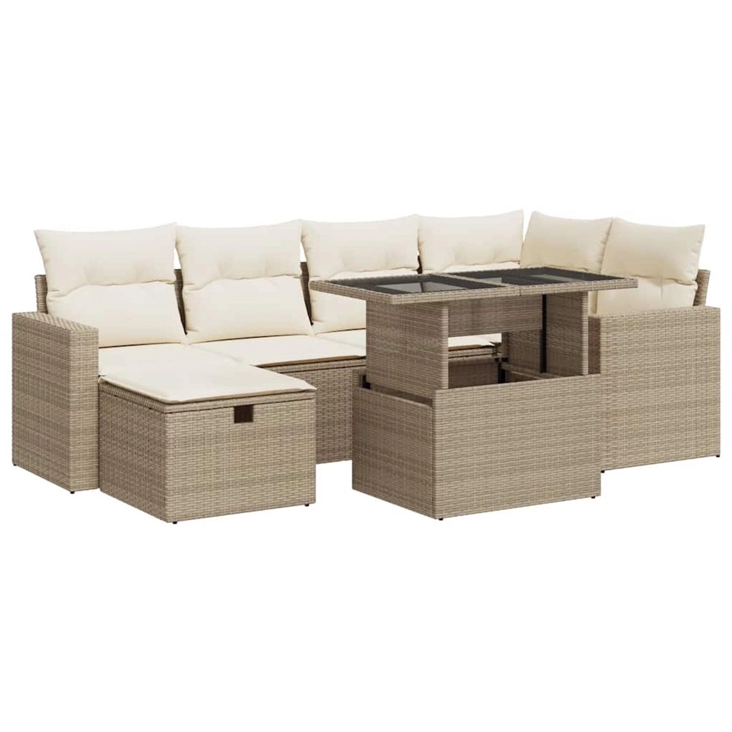 vidaXL 7-Tlg Garten-Sofagarnitur mit Kissen Beige Poly Rattan 3327818 günstig online kaufen