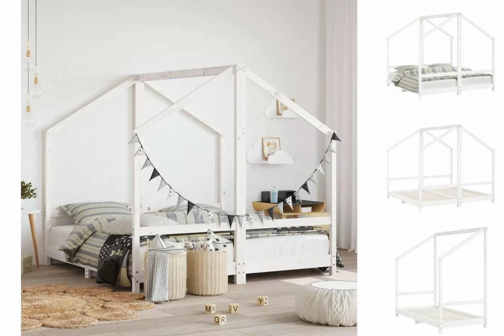 vidaXL Kinderbett Kinderbett Weiß 2x80x160 cm Massivholz Kiefer günstig online kaufen