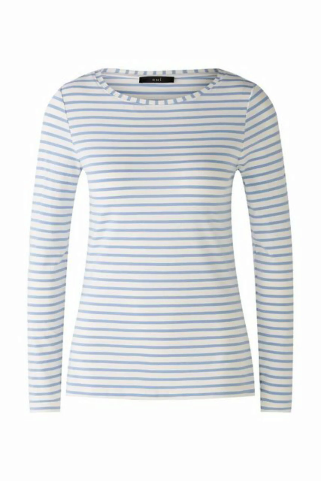 Oui Langarmshirt T-Shirt, white blue günstig online kaufen