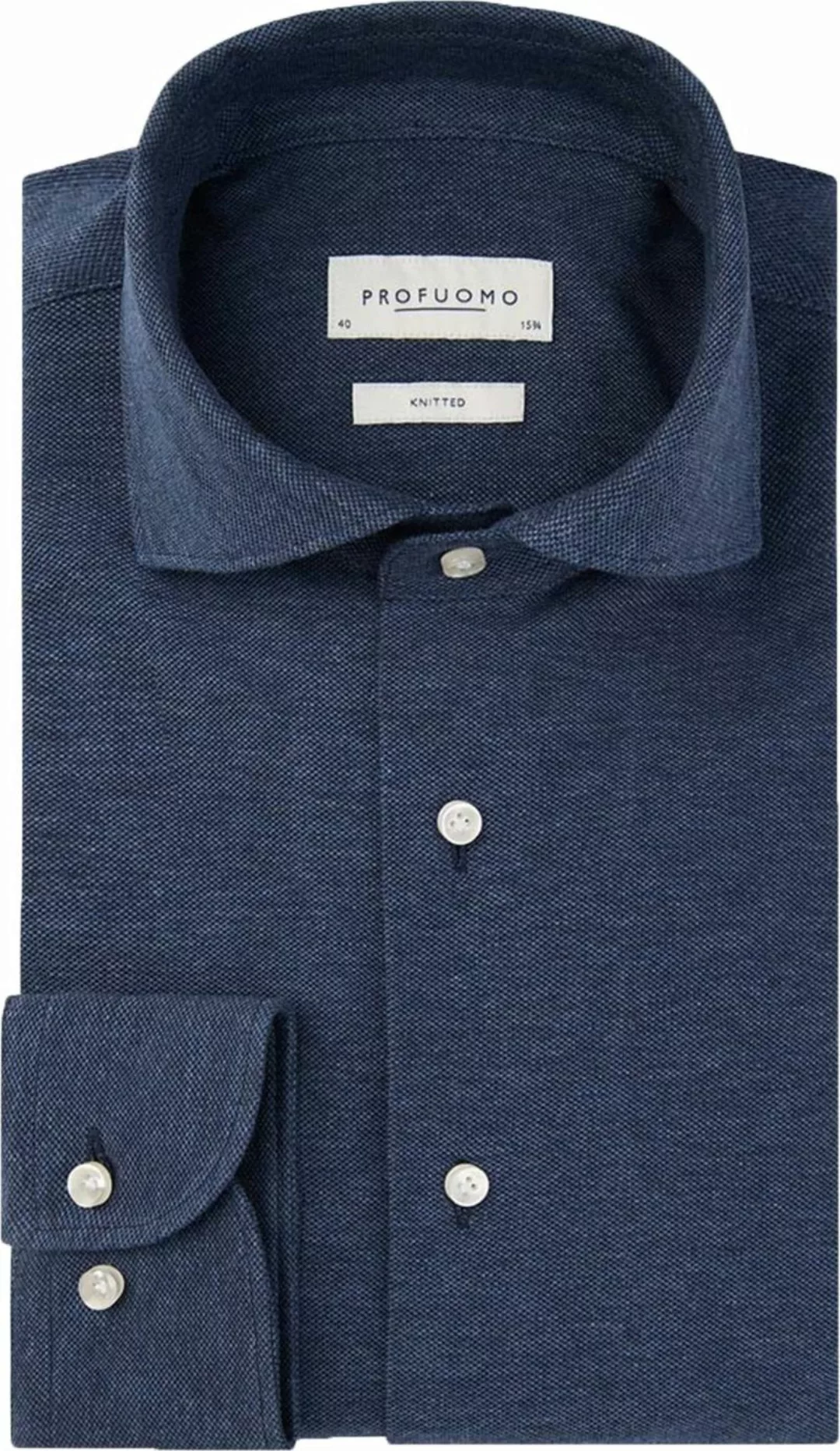 Profuomo Hemd Knitted Slim Fit Indigo Blau - Größe 42 günstig online kaufen