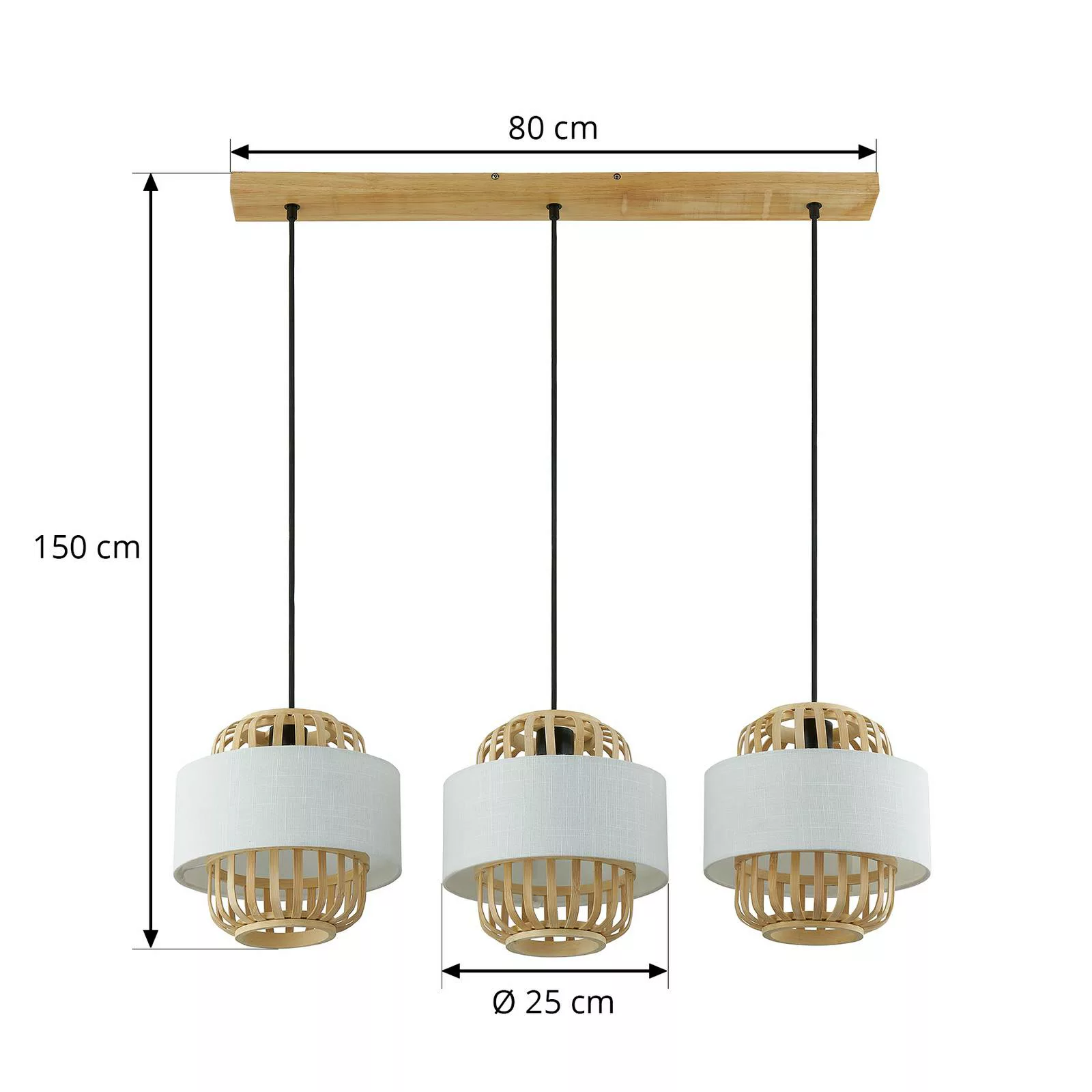 Lindby Hängeleuchte Louella, Bambus, 80 cm, 3-flg., E27 günstig online kaufen