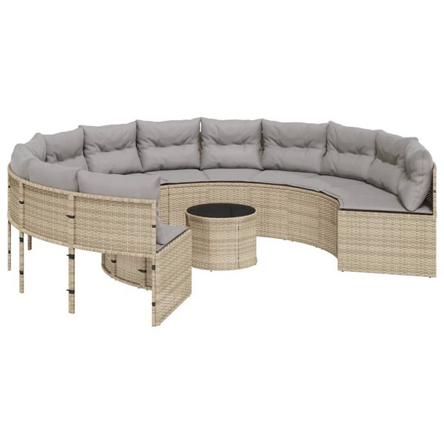 vidaXL Loungesofa Gartensofa mit Tisch und Kissen Rund Beige Poly-Rattan günstig online kaufen