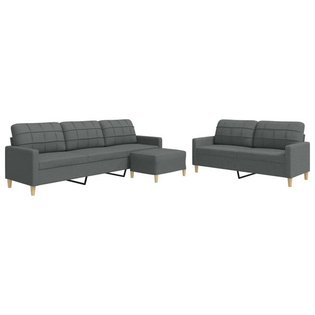 vidaXL Sofa 3-tlg. Sofagarnitur mit Fußhocker Dunkelgrau Stoff günstig online kaufen