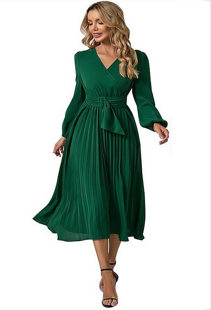 SEGUEN Sommerkleid Slim-Fit-Faltenkleid mit V-Ausschnitt (Strandkleid, Ball günstig online kaufen