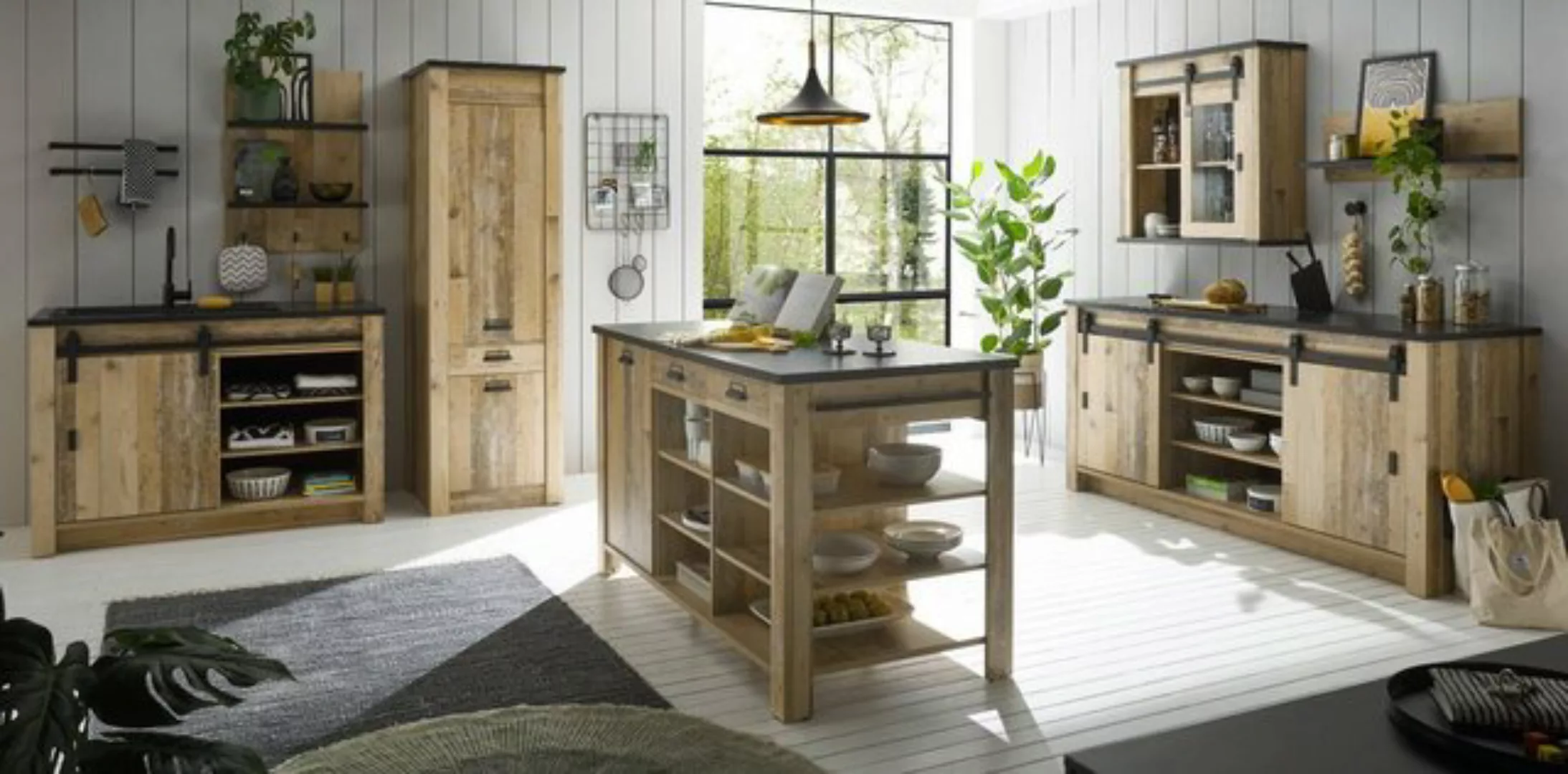 Furn.Design Küchenbuffet Stove (Küche in Used Wood, Schrank-Set 7-teilig) S günstig online kaufen