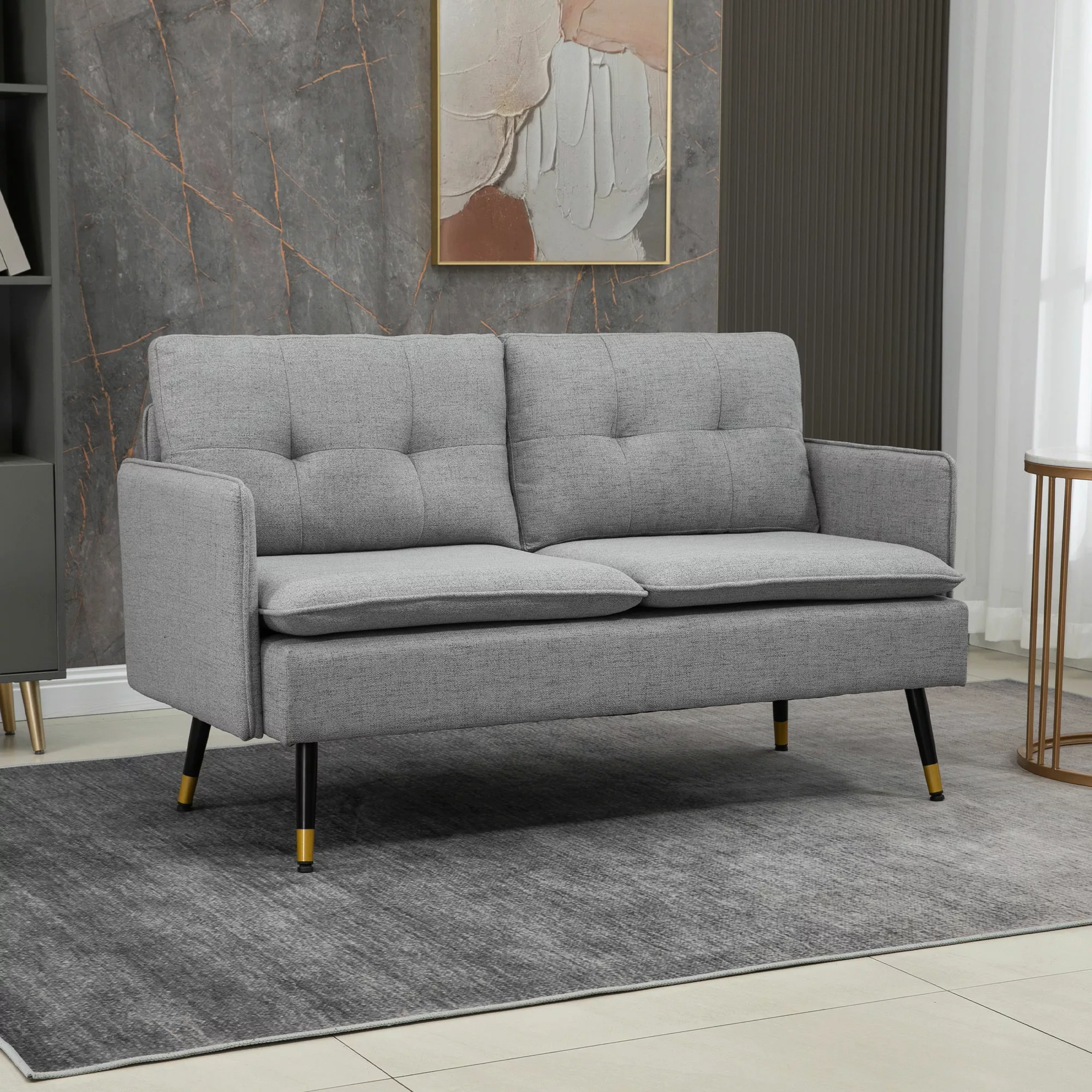 HOMCOM Zweisitzer Sofa Loveseat mit Kissen in Leinenoptik, Doppelsofa für W günstig online kaufen