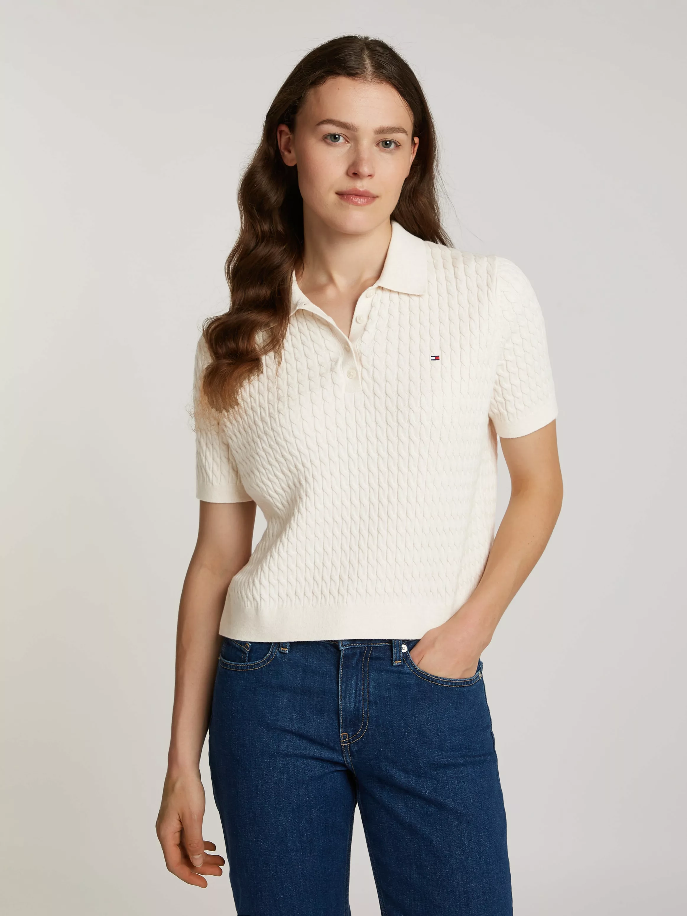 Tommy Hilfiger Polokragenpullover "CO CABLE POLO SWEATER SS", mit Zopfmuste günstig online kaufen