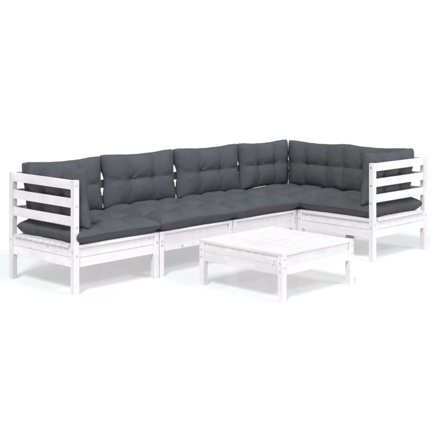 vidaXL 6-tlg Garten-Lounge-Set mit Kissen Weiß Kiefernholz Modell 4 günstig online kaufen