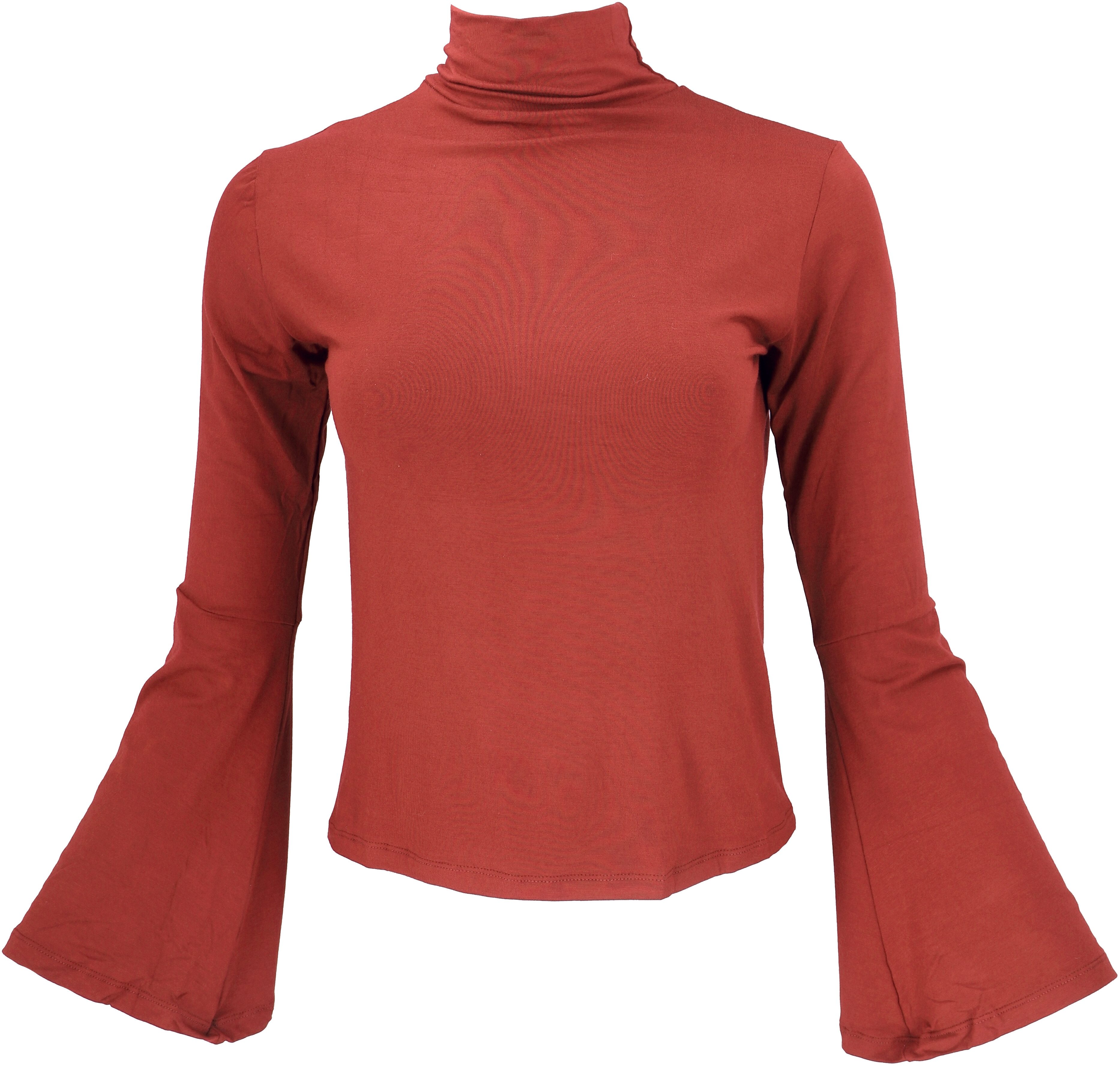 Guru-Shop Longsleeve Schmales Langarmshirt mit Trompetenärmeln günstig online kaufen