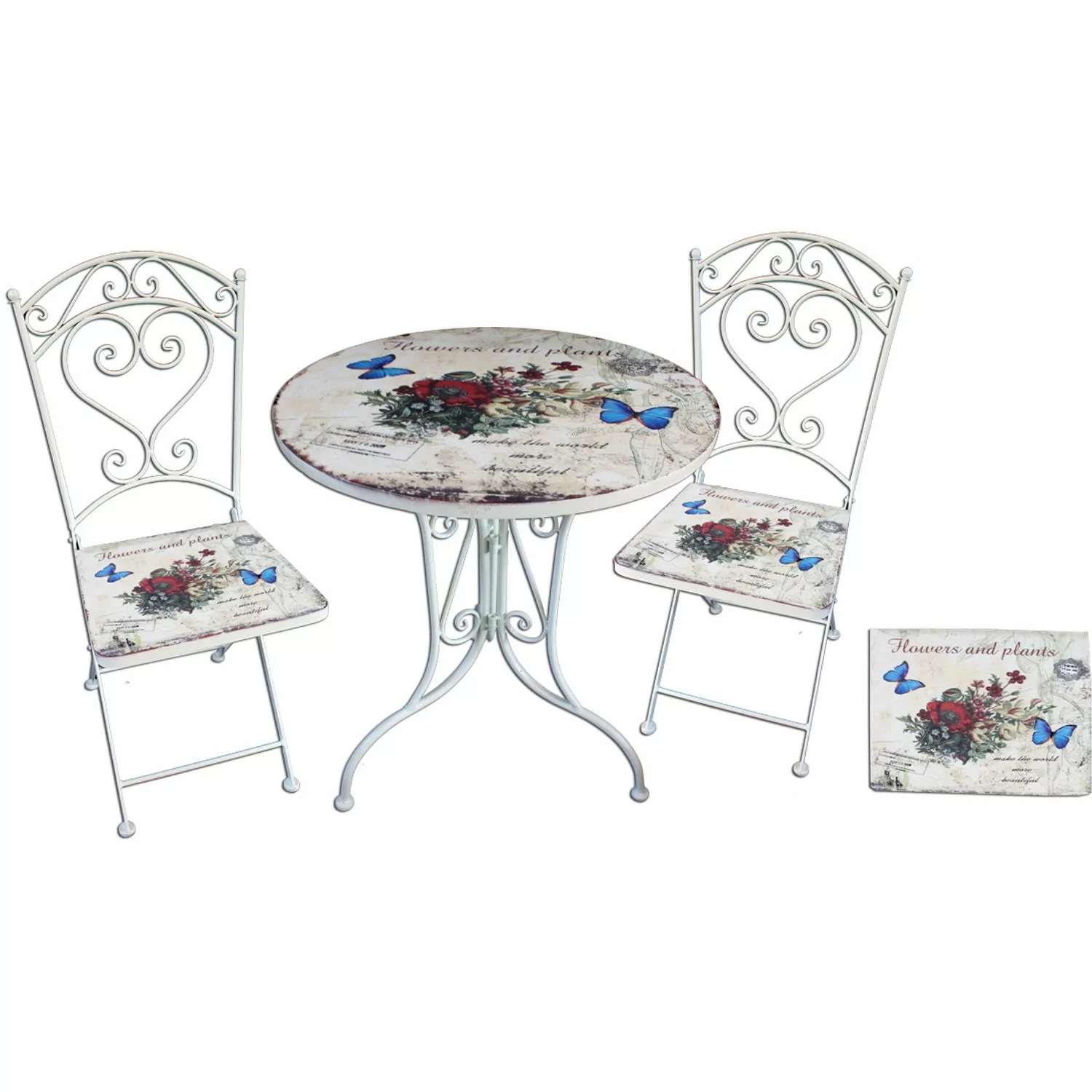 Garden Pleasure Bistro-Set Floral 3-teilg Weiß günstig online kaufen