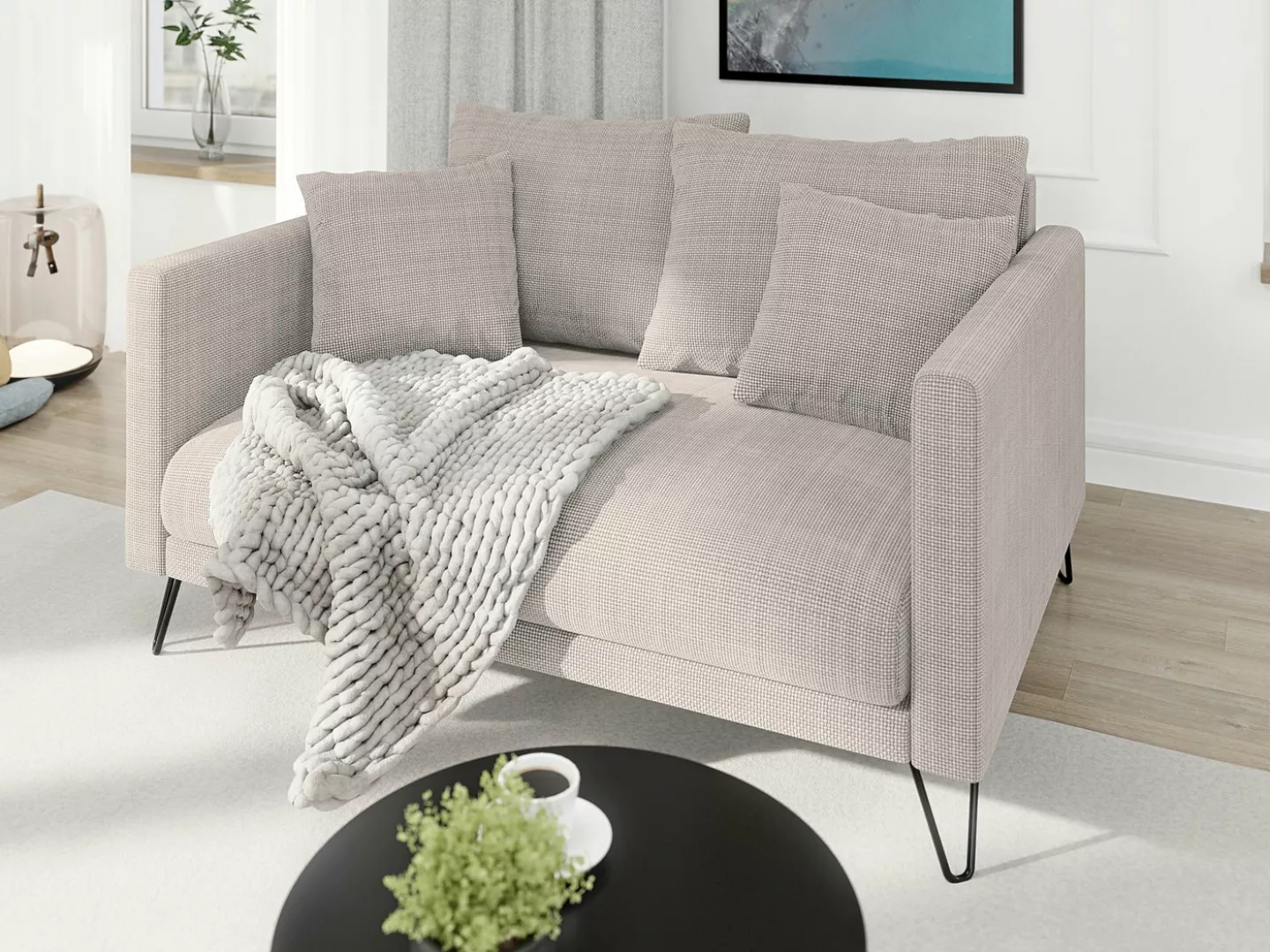 S-Style Möbel 2-Sitzer Sofa Harmony aus Chenille-Stoff mit Hohen Schwarzen günstig online kaufen