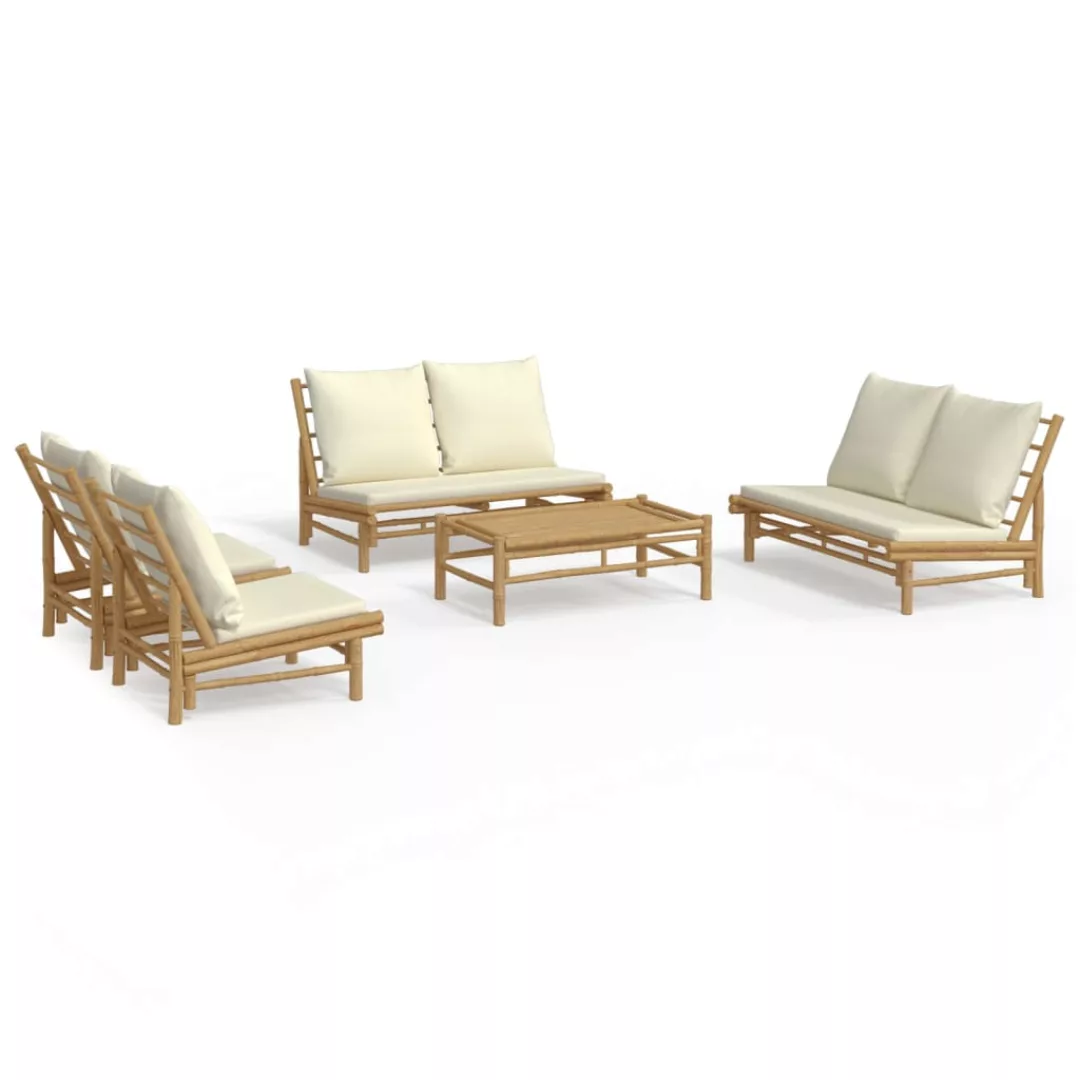 Vidaxl 5-tlg. Garten-lounge-set Mit Cremeweißen Kissen Bambus günstig online kaufen