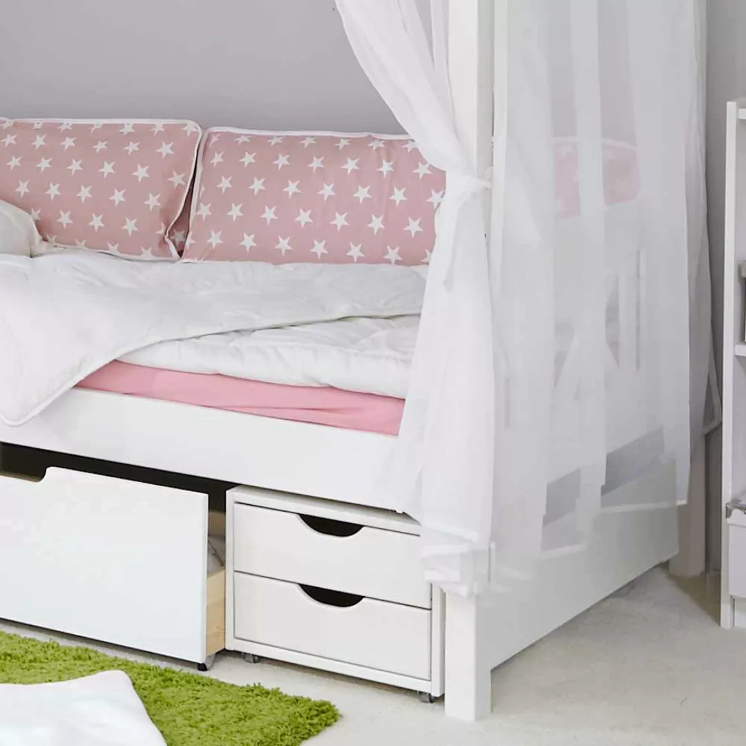 Mädchen Himmelbett mit Schubladen Weiß Rosa günstig online kaufen