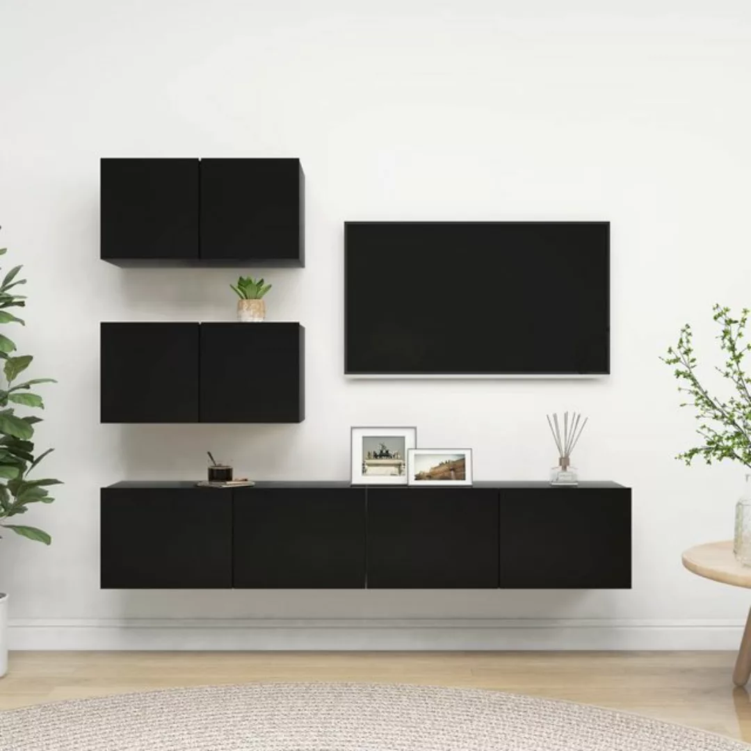 vidaXL TV-Schrank 4-tlg TV-Schrank-Set Schwarz Spanplatte günstig online kaufen