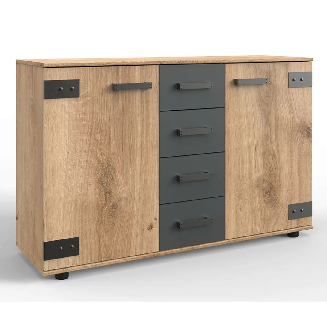 Sideboard 130cm Eiche mit graphit Industrial Design SUNDERLAND-43 günstig online kaufen