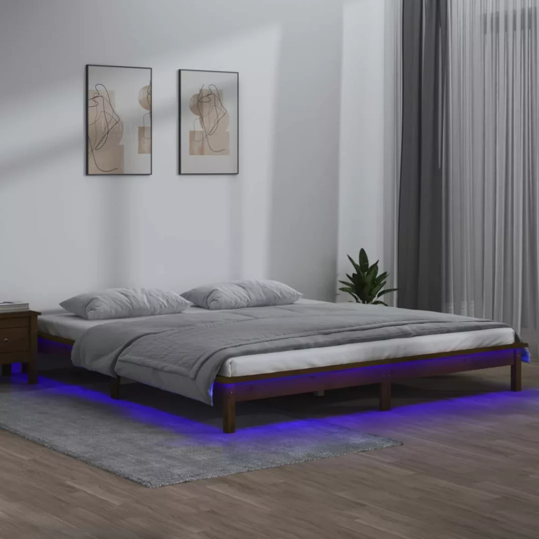 vidaXL Bettgestell Massivholzbett mit LEDs Honigbraun 120x200 cm Bett Bettg günstig online kaufen