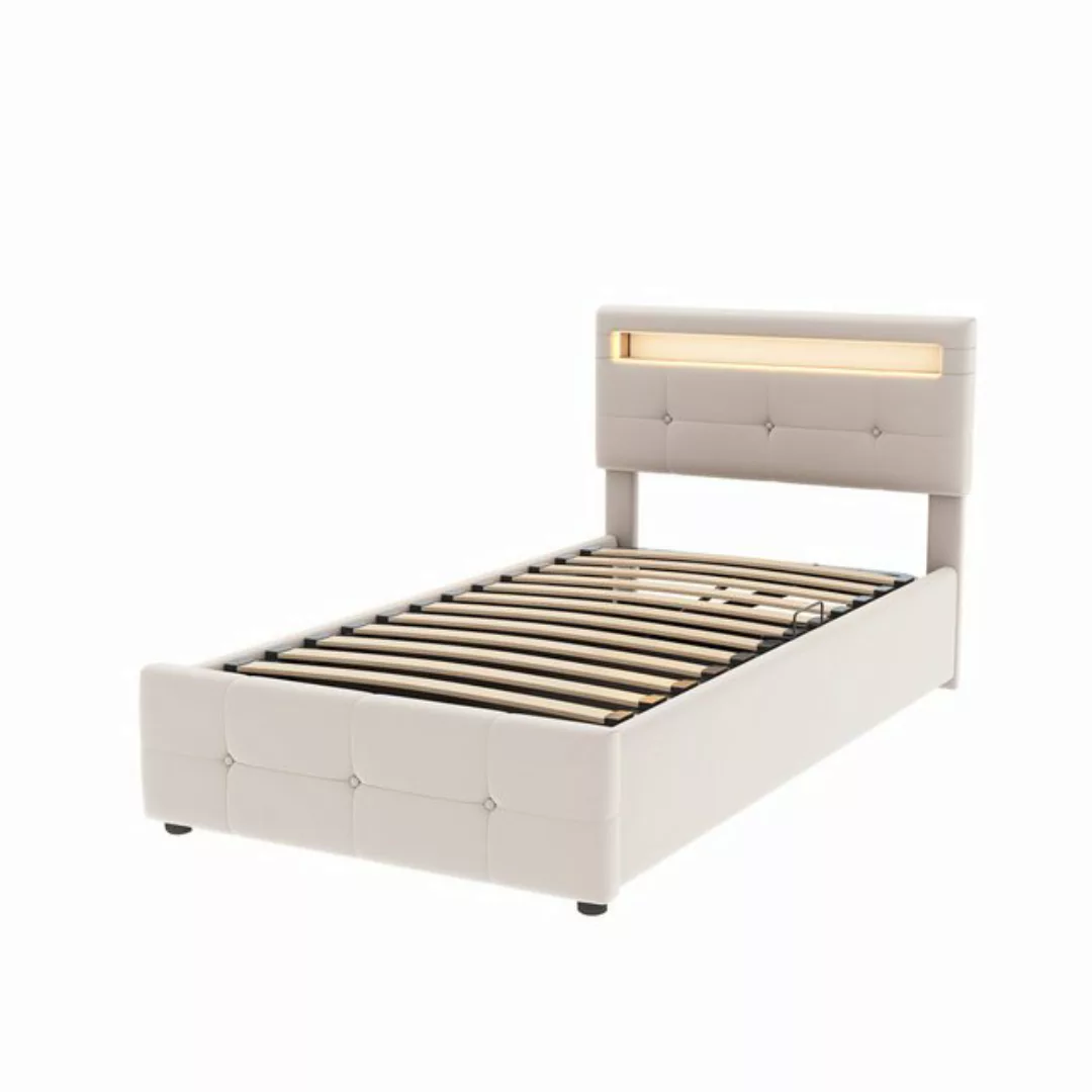 KoDise Bett Hydraulisches Bett mit LED, verstellbares Kopfteil, Samt Beige günstig online kaufen