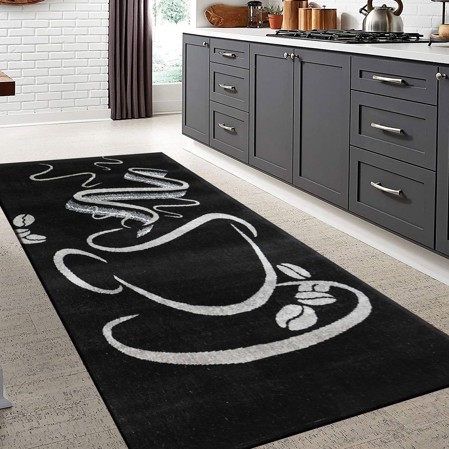 Vimoda Teppich Küchenteppich, Schwarz Trendiger Kaffee günstig online kaufen