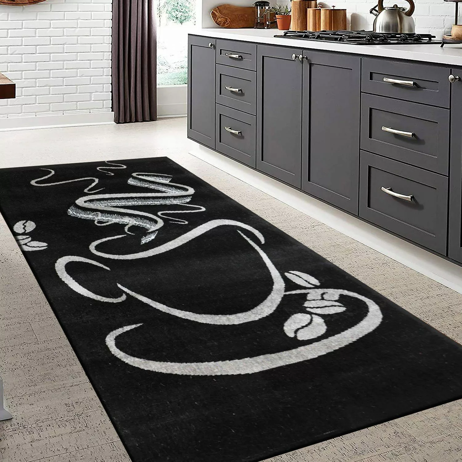Vimoda Teppich Küchenteppich, Schwarz Trendiger Kaffee günstig online kaufen