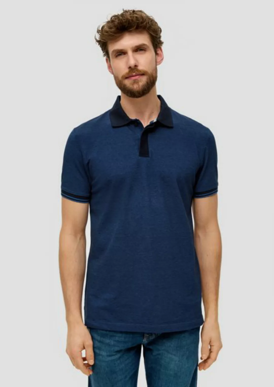 s.Oliver Kurzarmshirt Poloshirt mit Flammgarn-Struktur Kontrast-Details, Zi günstig online kaufen
