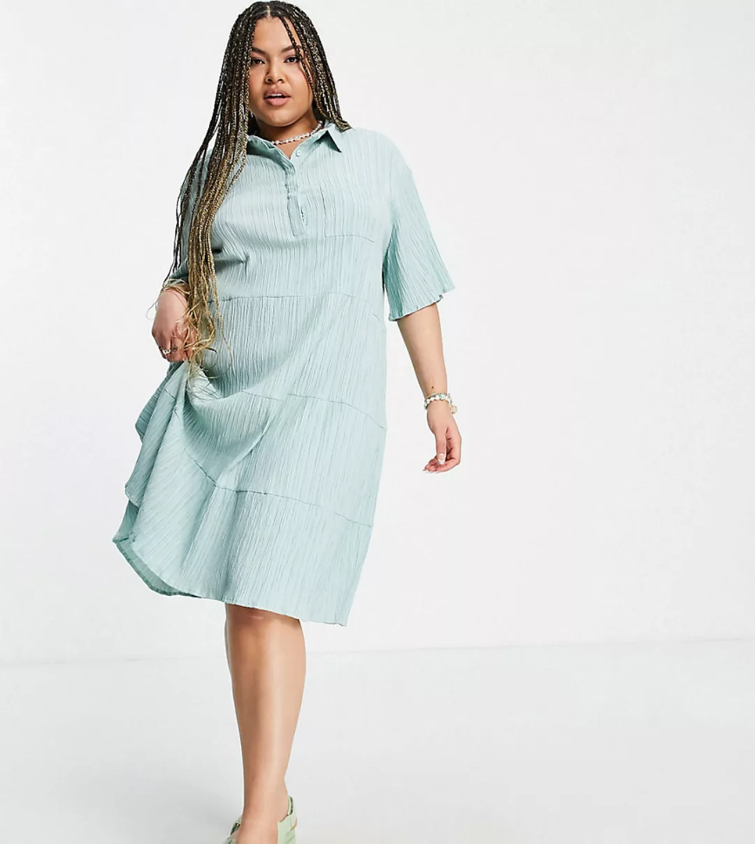 Lola May Plus – Gesmoktes Mini-Hemdkleid in Minzgrün günstig online kaufen