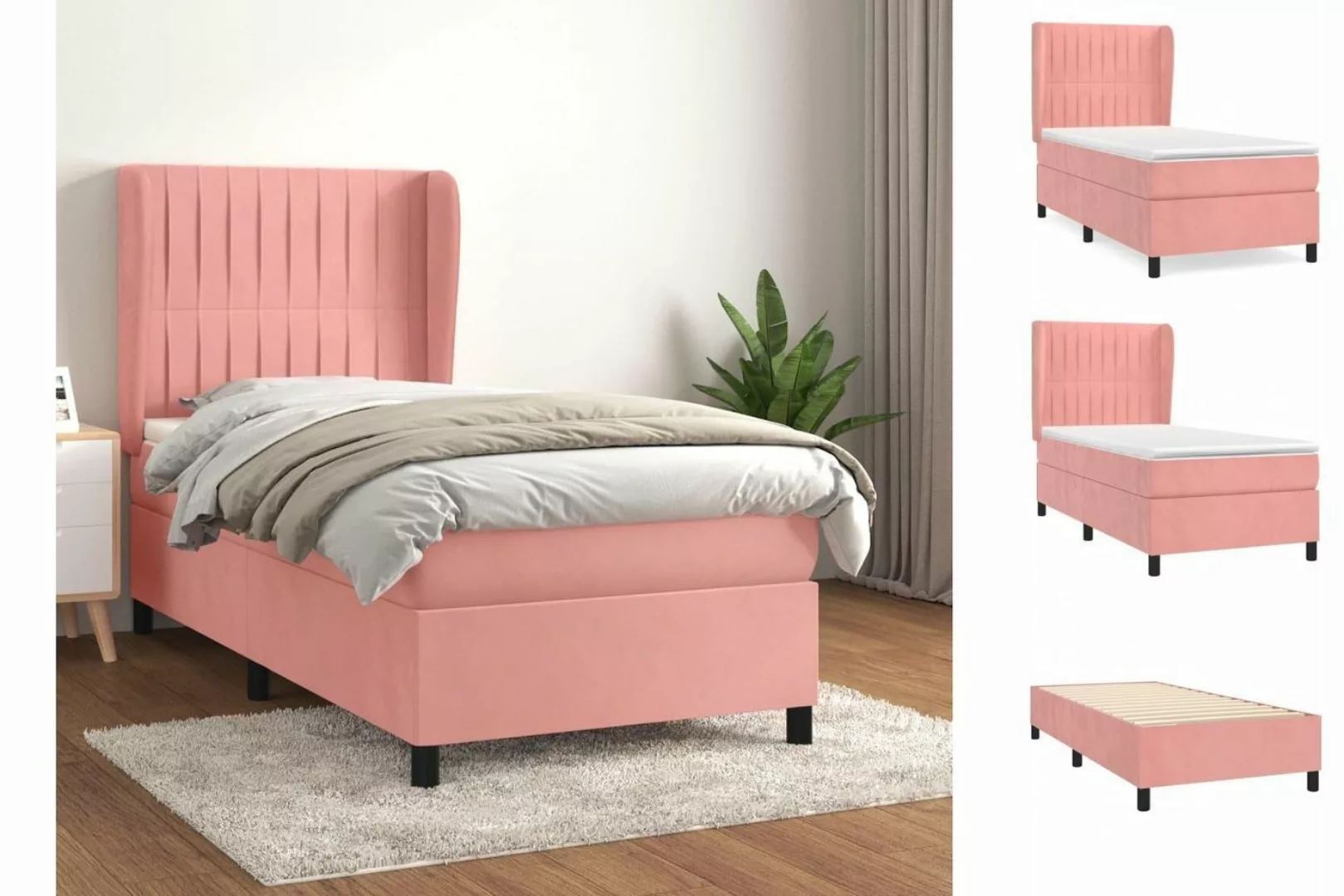 vidaXL Boxspringbett Boxspringbett mit Matratze Rosa 80x200 cm Samt Bett Be günstig online kaufen