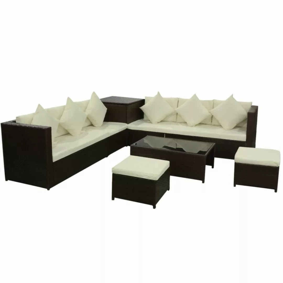 8-tlg. Garten-lounge-set Mit Auflagen Poly Rattan Braun günstig online kaufen