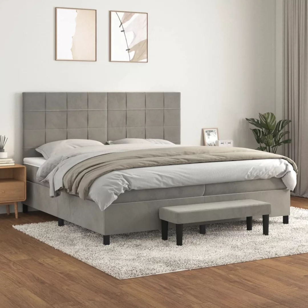 Vidaxl Boxspringbett Mit Matratze Hellgrau 200x200 Cm Samt günstig online kaufen