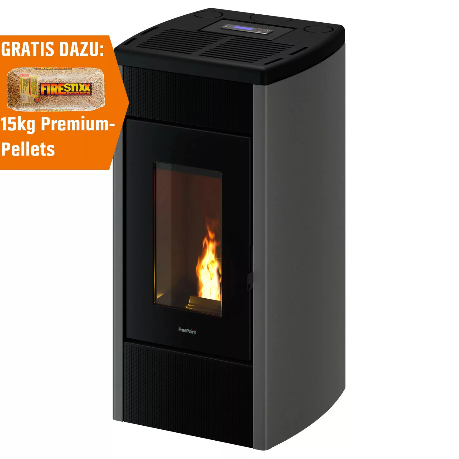 Freepoint Pelletofen Duke Airtight Silberfarben 15,5kW EEK:A+ günstig online kaufen