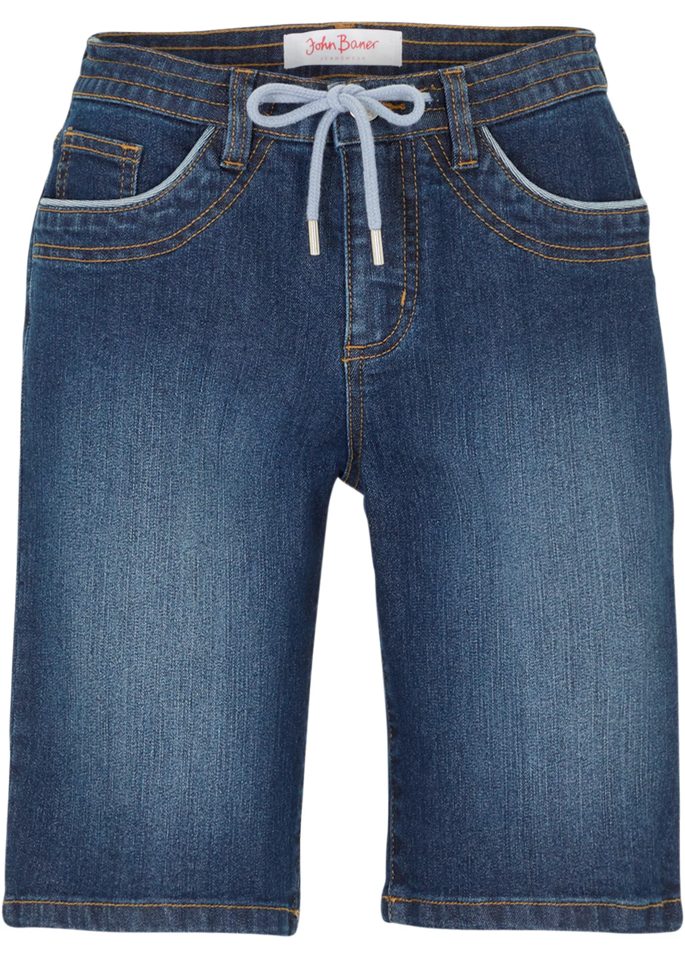 Komfort-Stretch-Jeans -Bermuda mit Bindeband günstig online kaufen