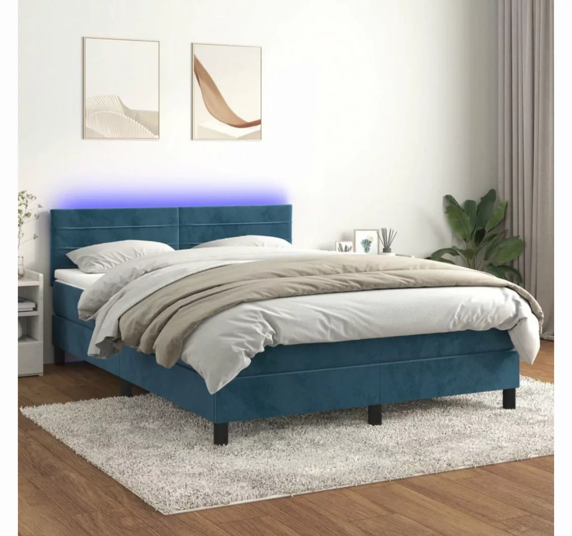 vidaXL Boxspringbett Boxspringbett mit Matratze LED Dunkelblau 140x200 cm S günstig online kaufen