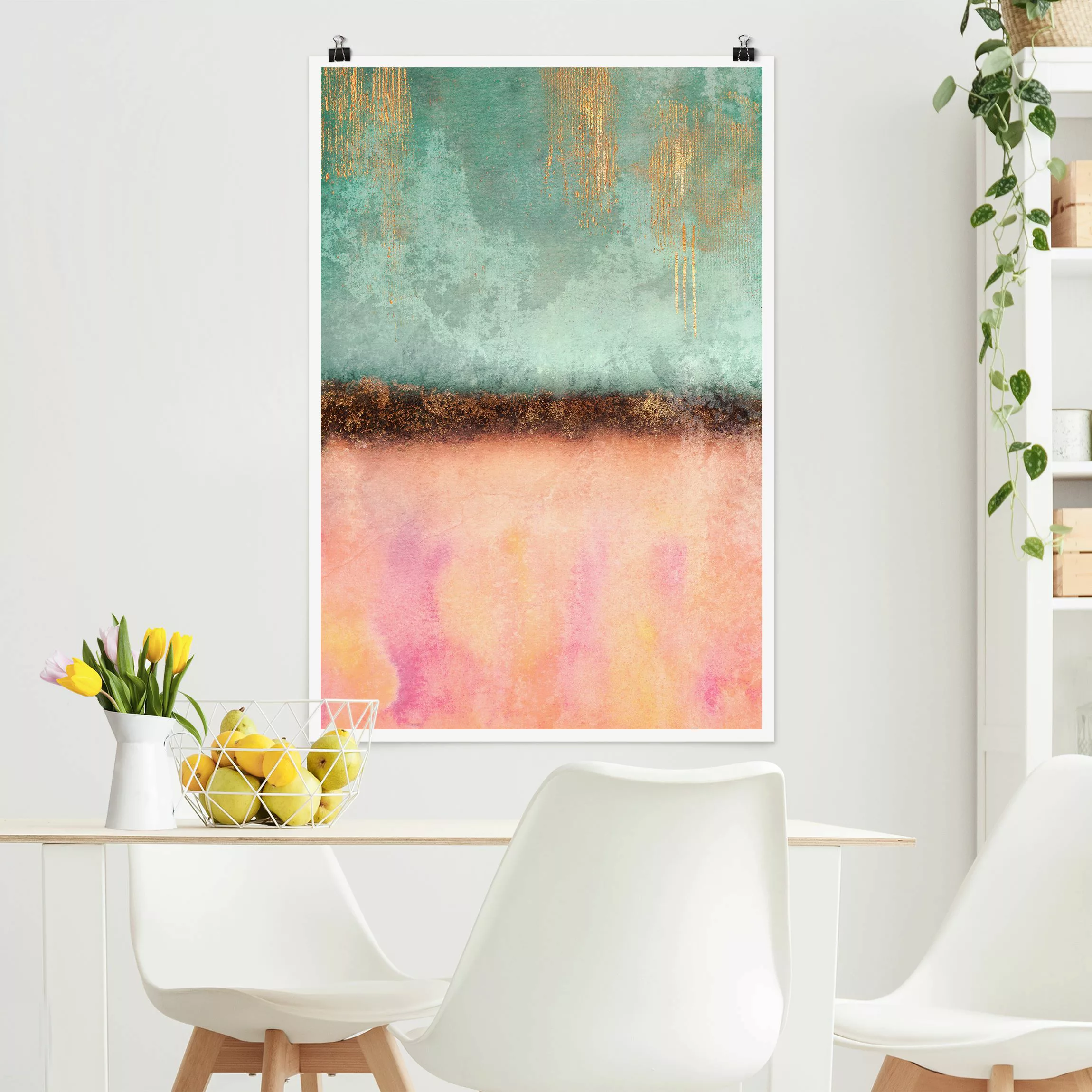 Poster Pastell Sommer mit Gold günstig online kaufen