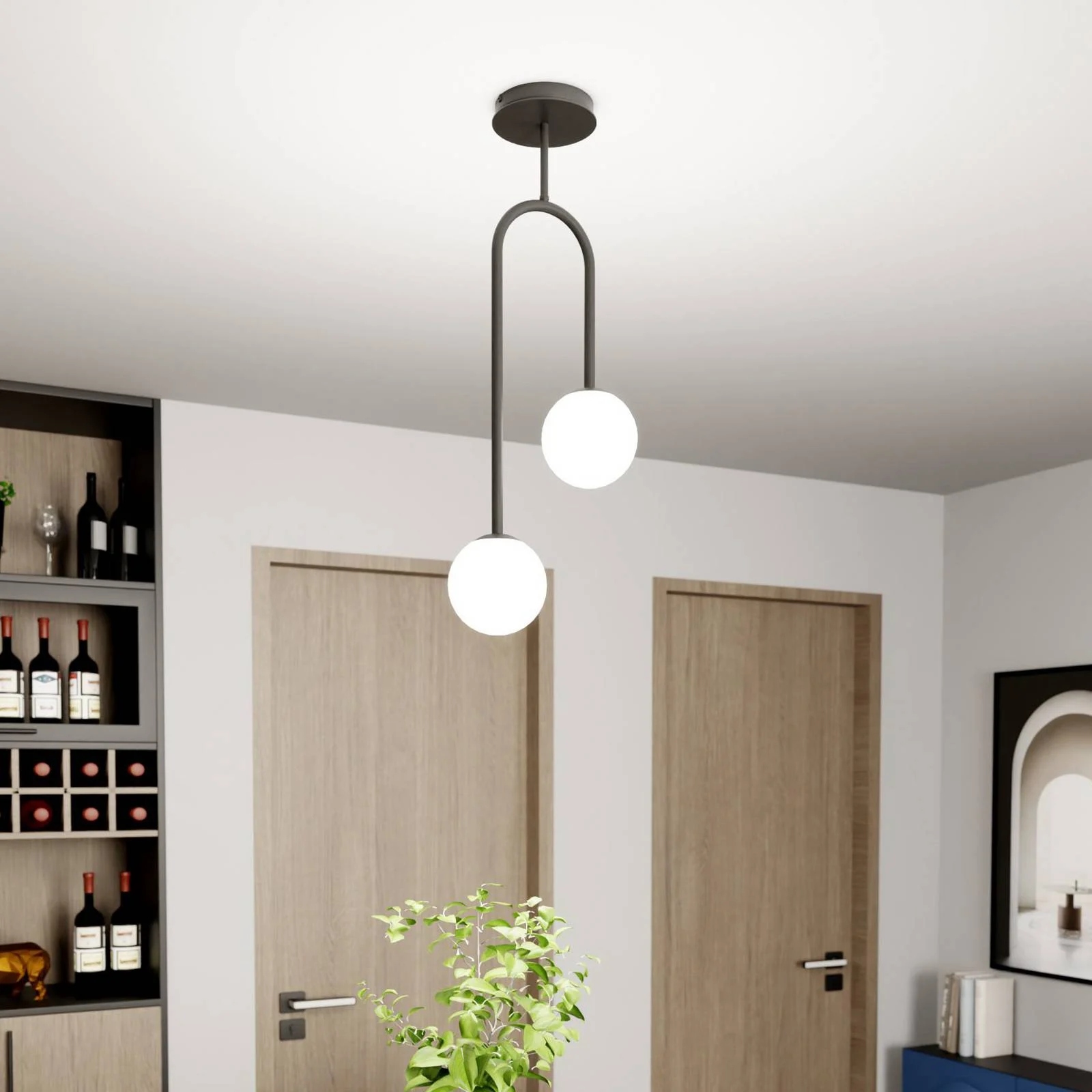 Deckenlampe Atria, opal/schwarz, Höhe 76 cm, Metall, 2-flg. günstig online kaufen
