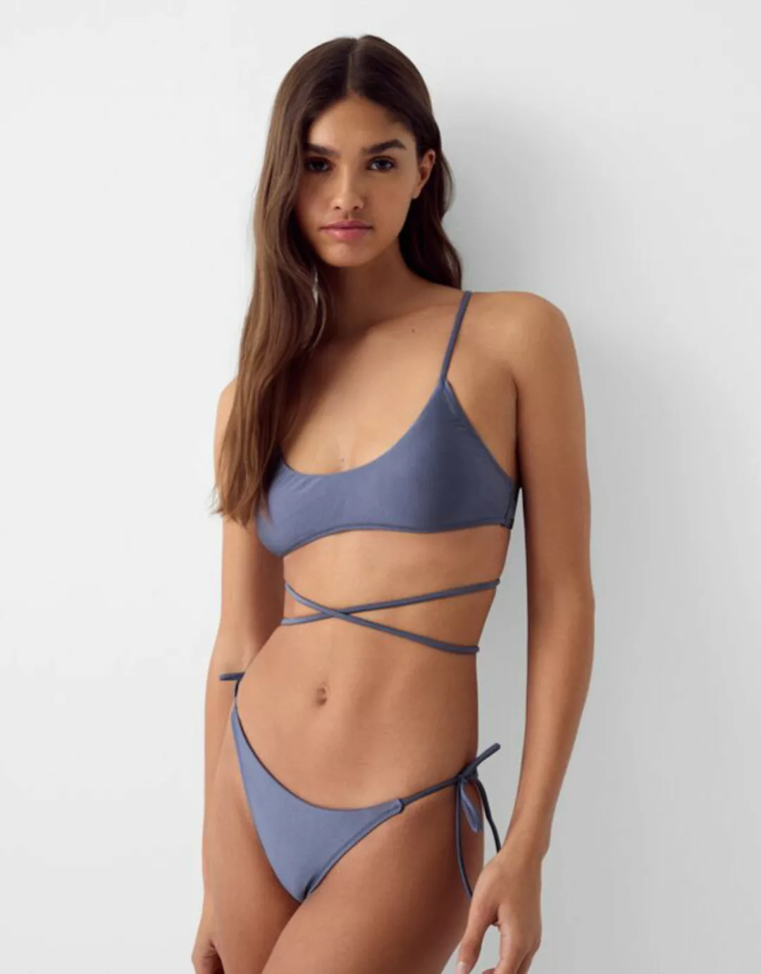 Bershka Schimmerndes Verstellbares Bikinihöschen Damen M Grau günstig online kaufen