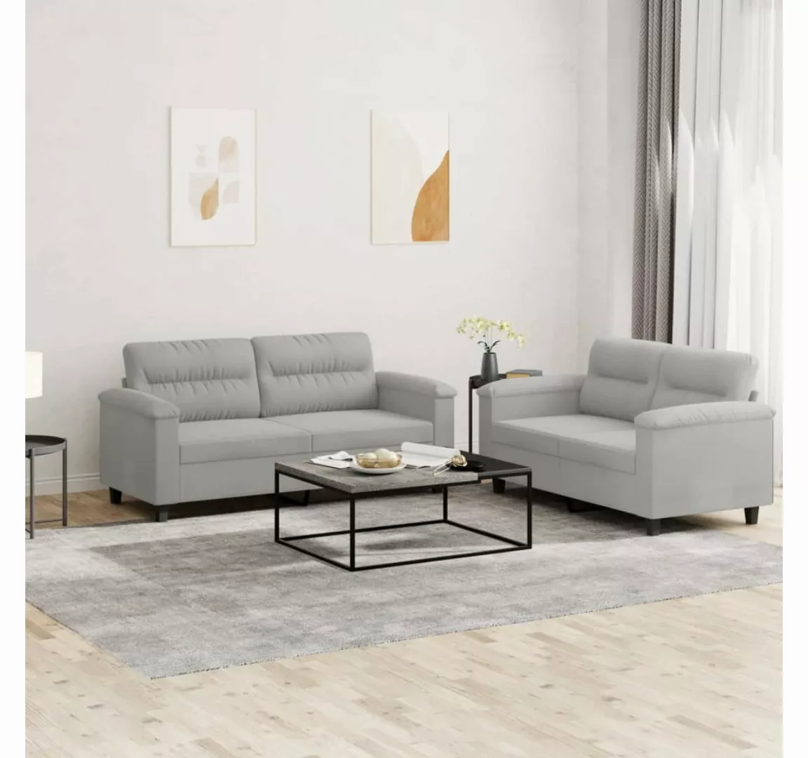 vidaXL Sofa Sofagarnitur Set mit Kissen Mikrofasergewebe, 2-tlg., Hellgrau günstig online kaufen