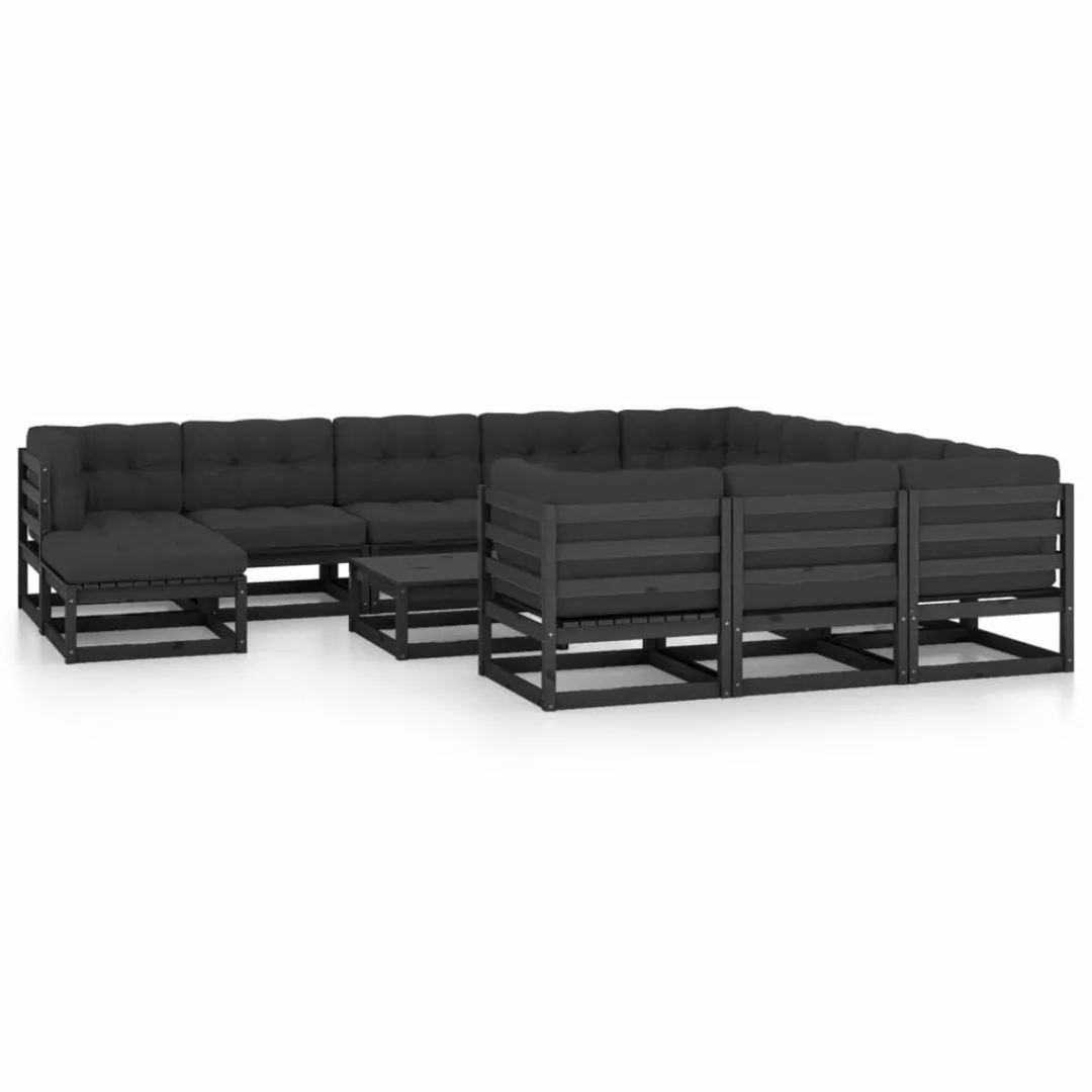 12-tlg. Garten-lounge-set Mit Kissen Schwarz Kiefer Massivholz günstig online kaufen